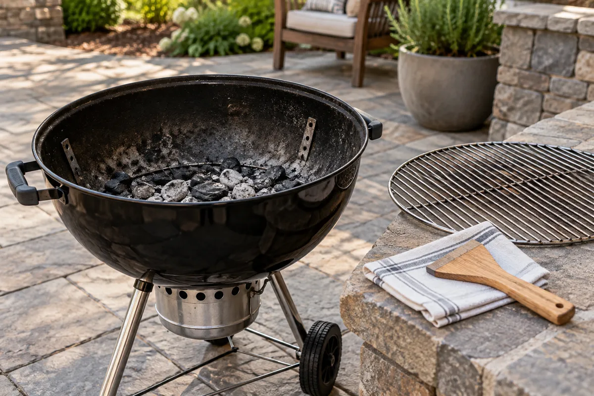 Ein kalter Grill vor der Reinigung — KI-Illustration