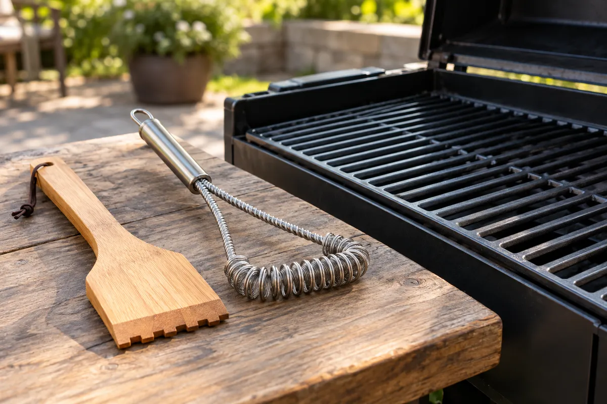 Borstenfreie Werkzeuge zur Grillreinigung — KI-Illustration