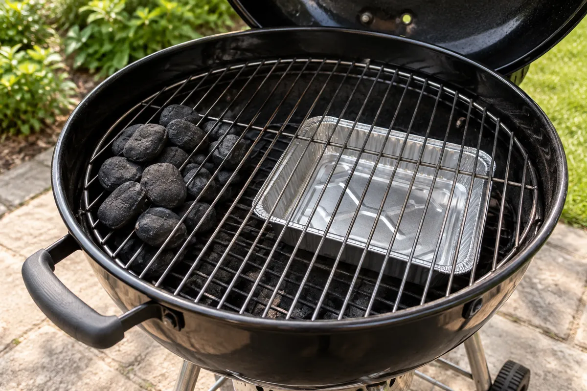 Eine Auffangschale unter einem Grillrost — KI-Illustration