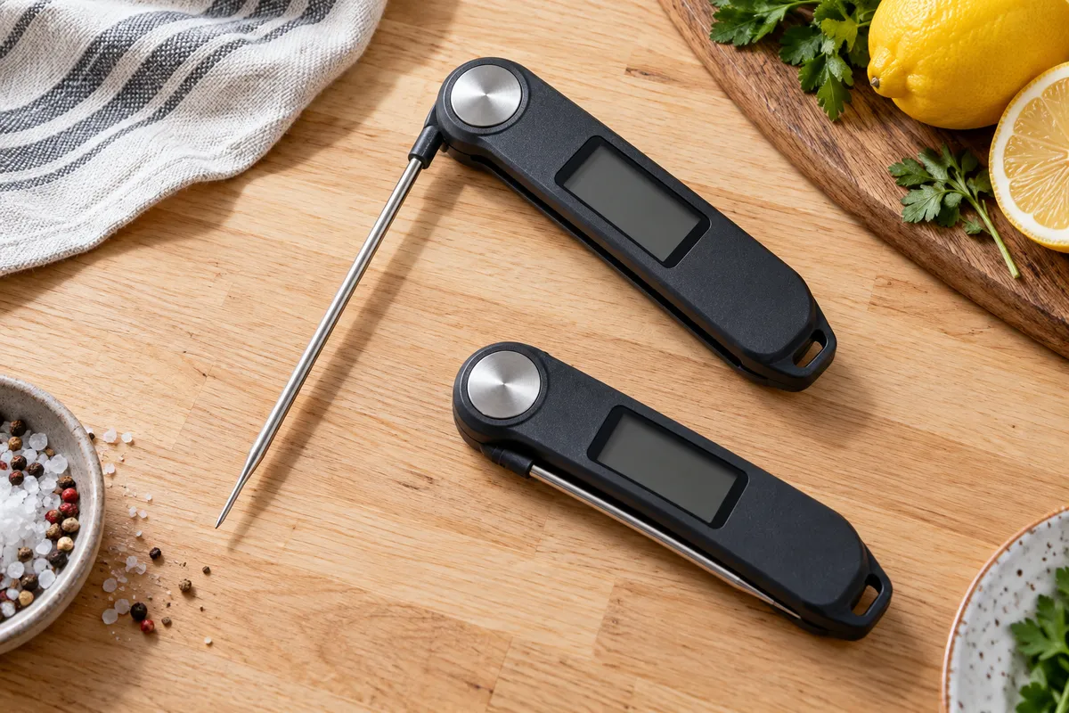 Neutrale klappbare Lebensmittelthermometer — KI-Illustration