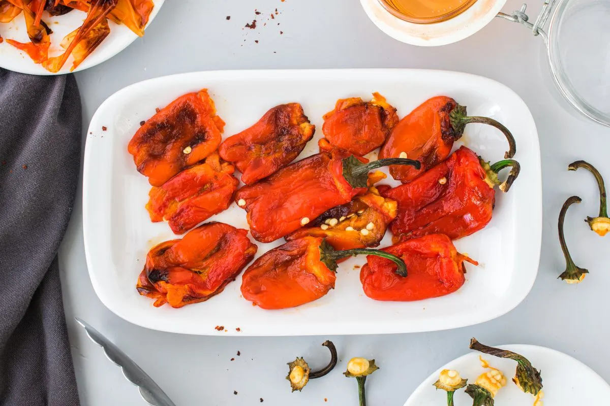 Geröstete Paprika von oben