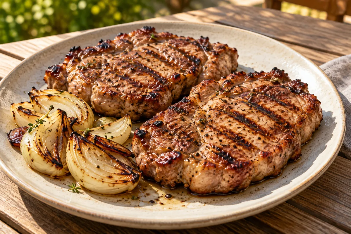 Gegrillte Schweinenackensteaks — KI-Illustration