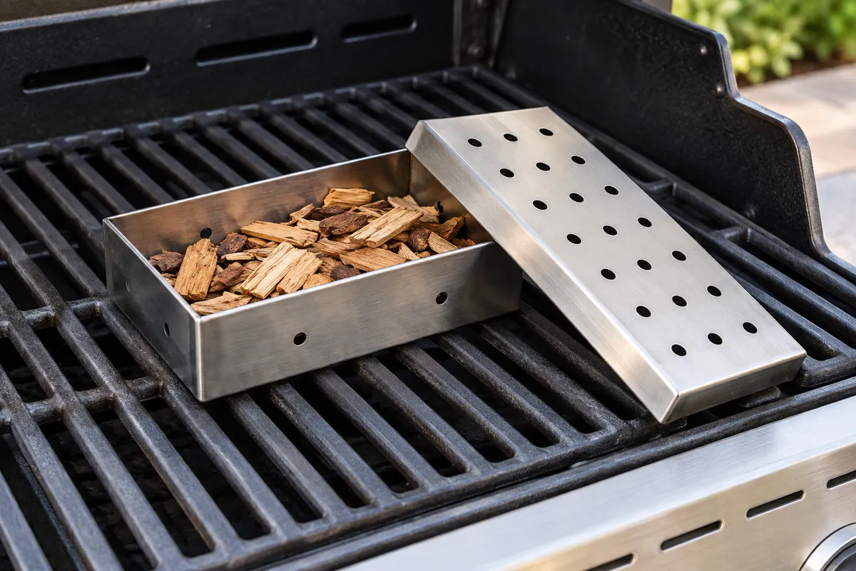 Eine Räucherbox mit Holzchips — KI-Illustration