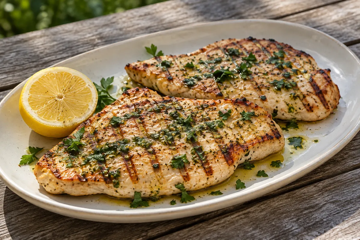 Gegrillte Putensteaks mit Kräuteröl — KI-Illustration