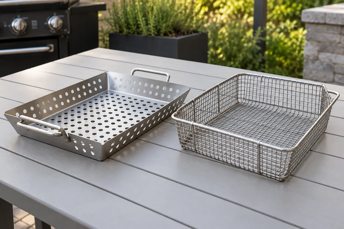 Zwei leere Gemüsegrillkörbe — KI-Illustration